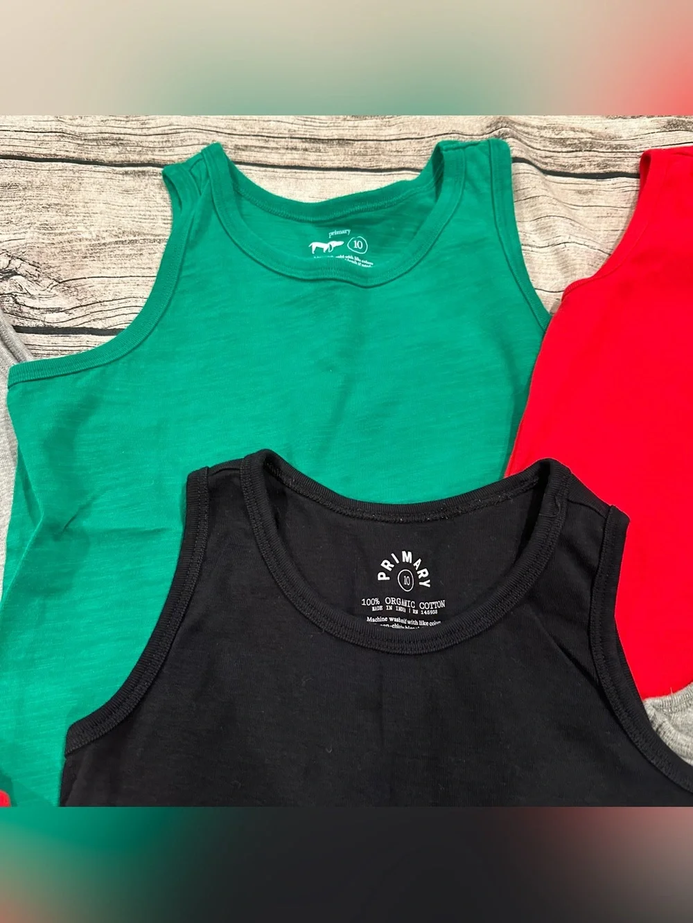 Lot of 6 Primary Tank Tops in Organic Cotton Red, Green, Black, Gray Unisex 10